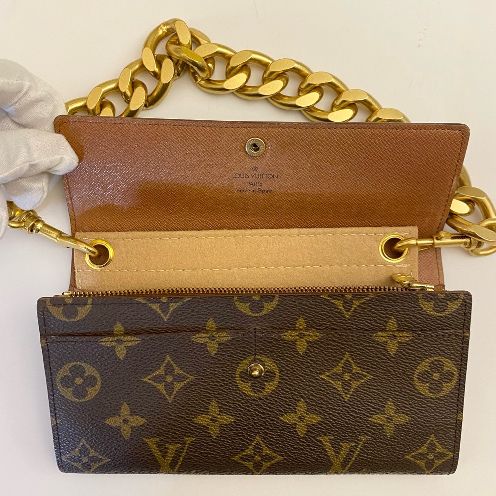 😍Auth Louis Vuitton Sarah Mono Long Wallet w/unbranded Gold Chunky Chain LN - Picture 4 of 11